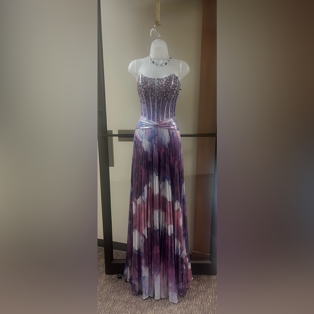 Alyce Paris Purple Pleated Strapless Gown